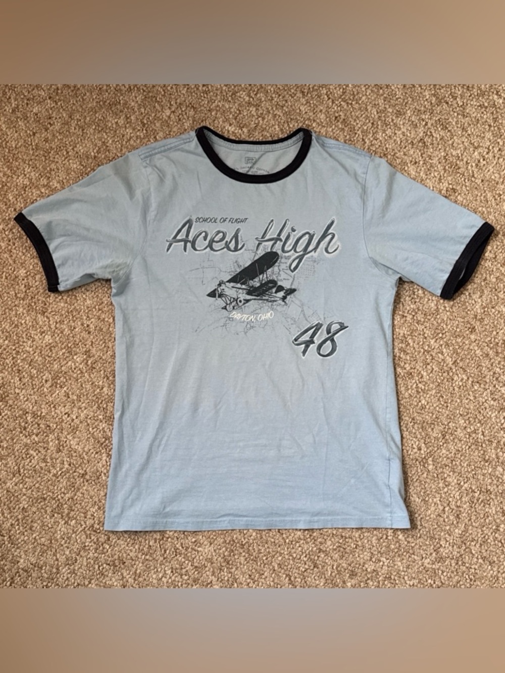 Vintage Faded Glory Men’s Blue Ringer Graphic T-Shirt